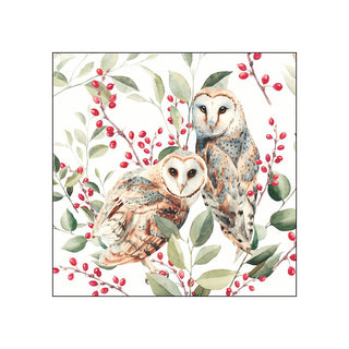 Barn Owl Couple, white • Beverage Napkins