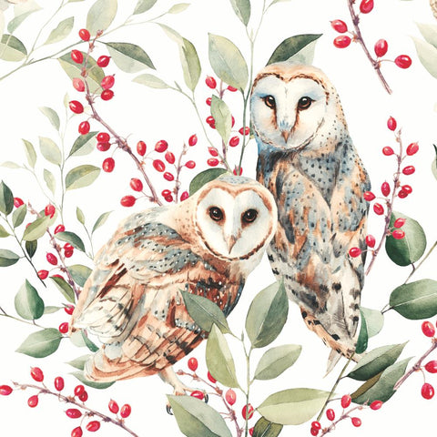 Barn Owl Couple, white • Beverage Napkins