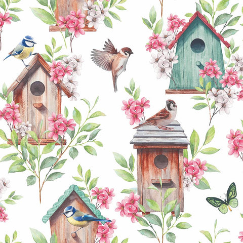 Wooden Birdhouses • Beverage Napkin