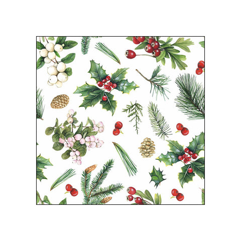Winter Greenery, white • Beverage Napkins