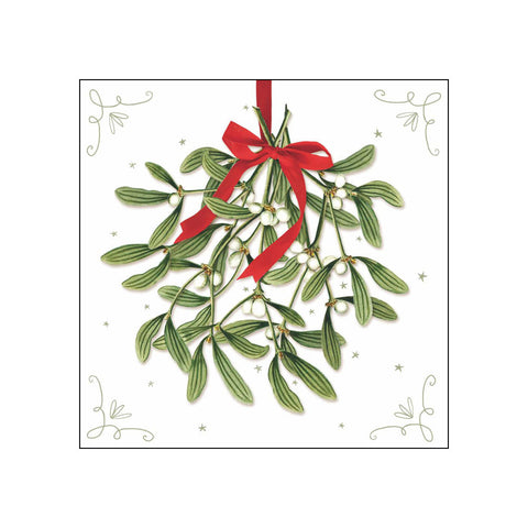 Mistletoe with Bow, white • Beverage Napkins