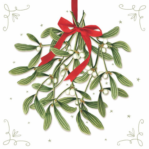 Mistletoe with Bow, white • Beverage Napkins