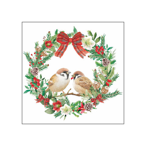 Sparrows in Wreath • Beverage Napkins