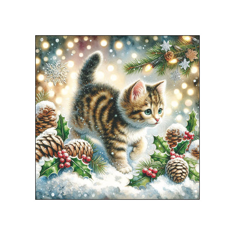 Cute Cat in the Snow • Beverage Napkins