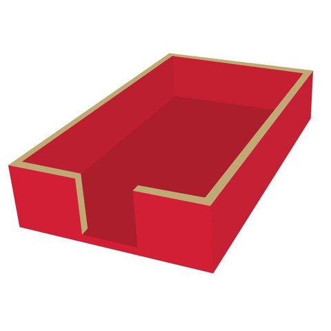 Lacquered Wood Napkin Caddy • Red/Gold (Guest Towel Size)