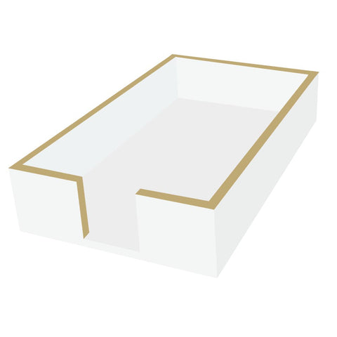 Lacquered Wood Napkin Caddy • White/Gold (Guest Towel Size)