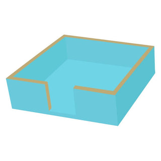 Lacquered Wood Napkin Caddy • Aqua/Gold (Beverage Size)