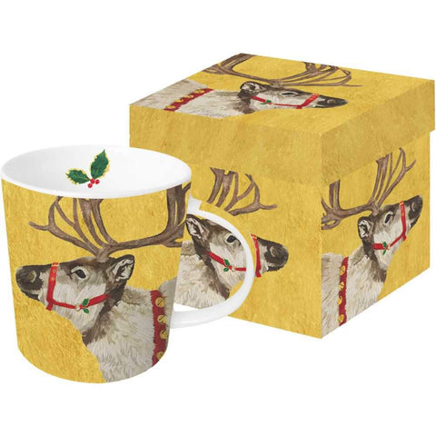 Yuletide Reindeer, Gold Gift-Boxed Mug