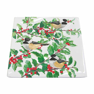 Yuletide Chickadees (White) Square Plate