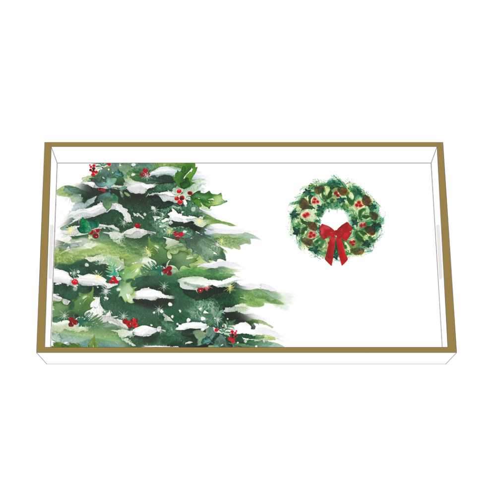 Winter Tree & Wreath Wood-Lacquered Vanity Tray