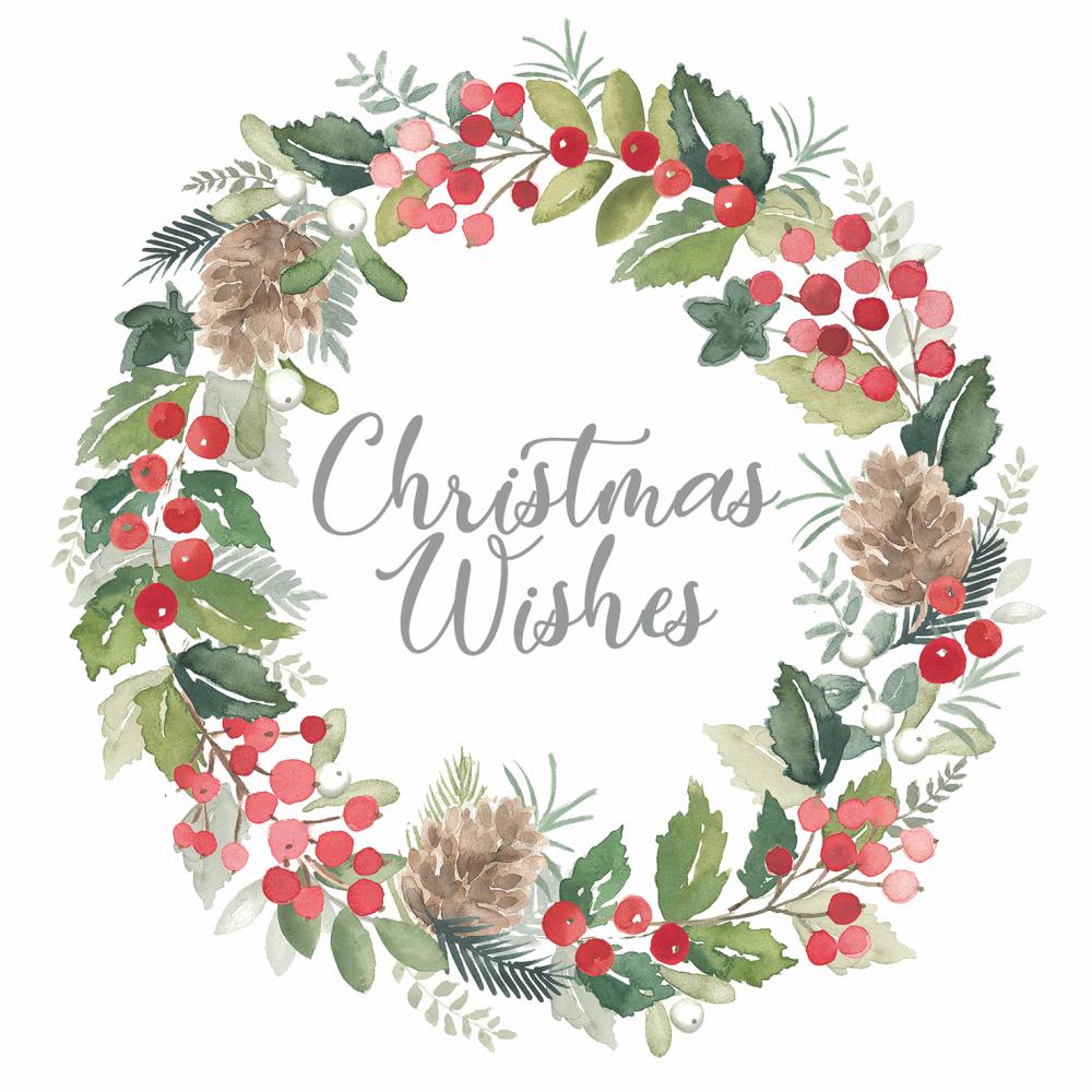 Merry Wreath, white Beverage Napkins