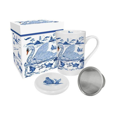 Empress' Swan Gift-Boxed Tea Mug with Lid & Strainer