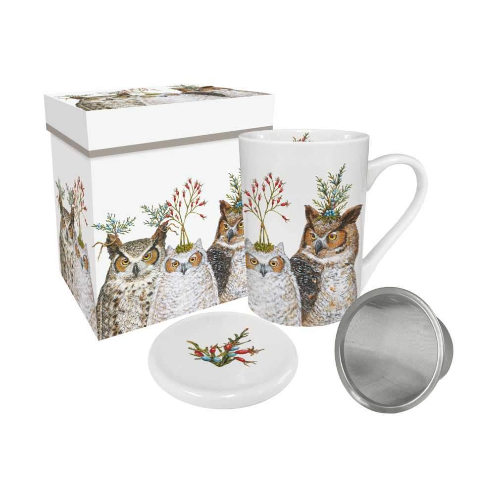 Holiday Hoot Gift-Boxed Tea Mug with Lid & Strainer