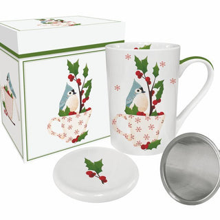 Holiday Cheer tea mug with lid and strainer