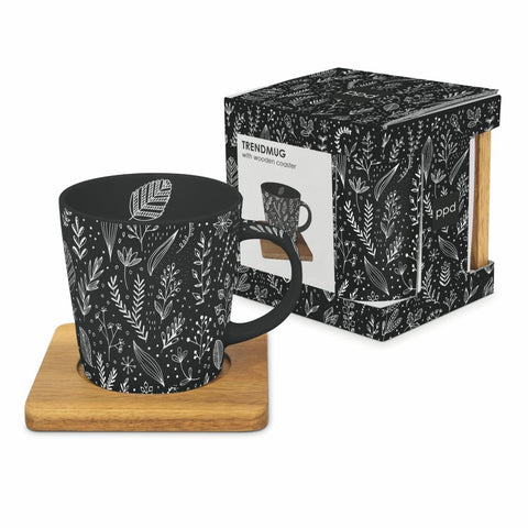 Pure Leaflets, black Gift-boxed mug with coaster