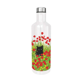 Black Cat Poppies Water Bottle