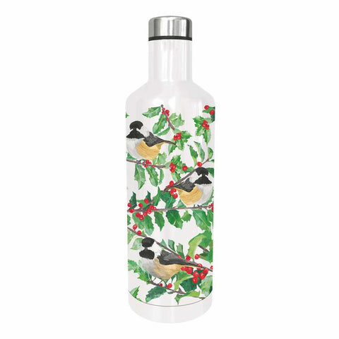 Yuletide Chickadees (White) Water Bottle