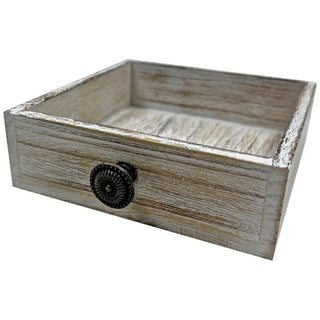 Distressed White Rustic Pine Wood Beverage Napkin Caddy